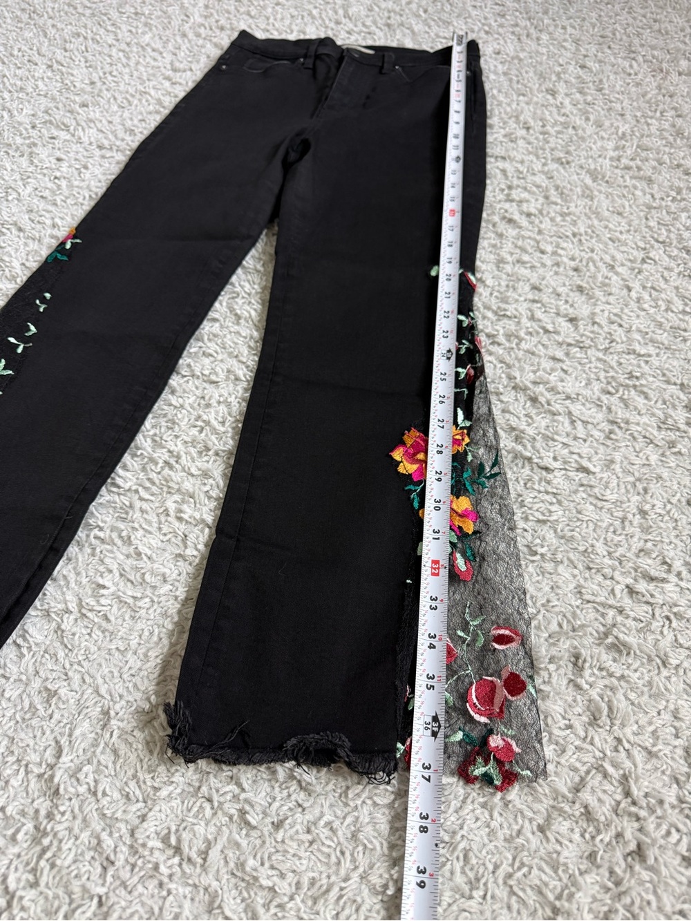 Free People high rise embroidered lace flare jeans Sz 28 - Picture 2 of 10
